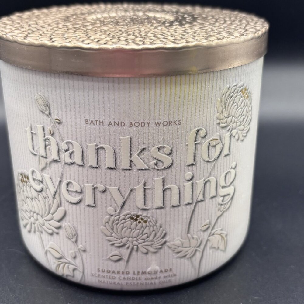 Bath & Body Works Thanks For Everything 3 Wick Candle 14.5 oz Sugared Lemonade - Picture 2 of 16